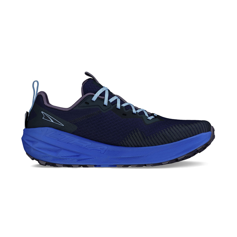 Medial view of the left shoe from a pair of Altra Men's Experience Wild 2 Running Shoes in the Navy/Black colourway. (8653242499234)
