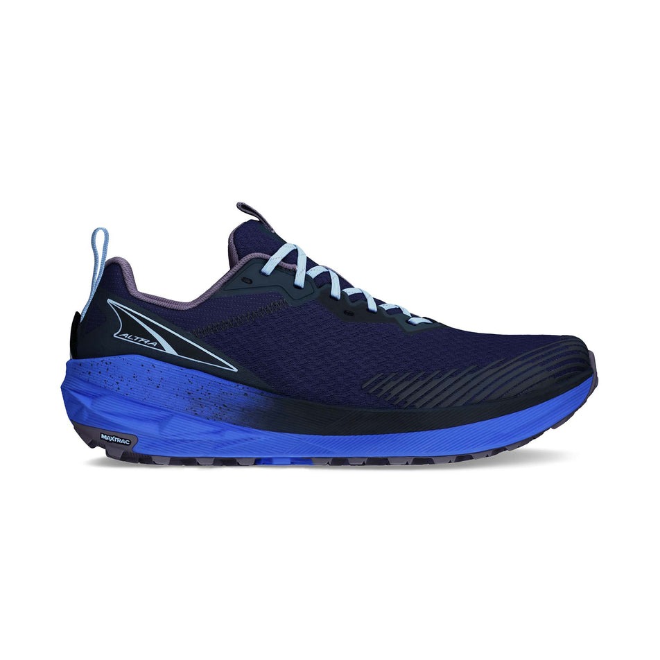 Lateral view of the right shoe from a pair of Altra Men's Experience Wild 2 Running Shoes in the Navy/Black colourway. (8653242499234)