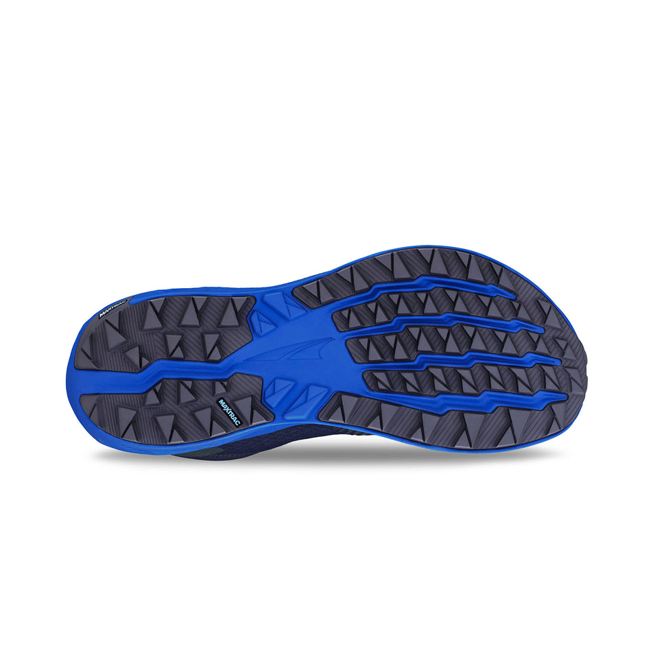 The outsole of the right shoe from a pair of Altra Men's Experience Wild 2 Running Shoes in the Navy/Black colourway. (8653242499234)