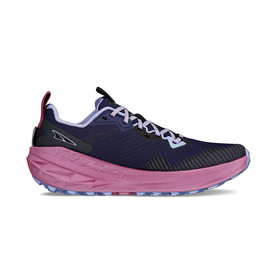 Medial view of the left shoe from a pair of Altra Women's Experience Wild 2 Running Shoes in the Navy/Black colourway. (8653261963426)