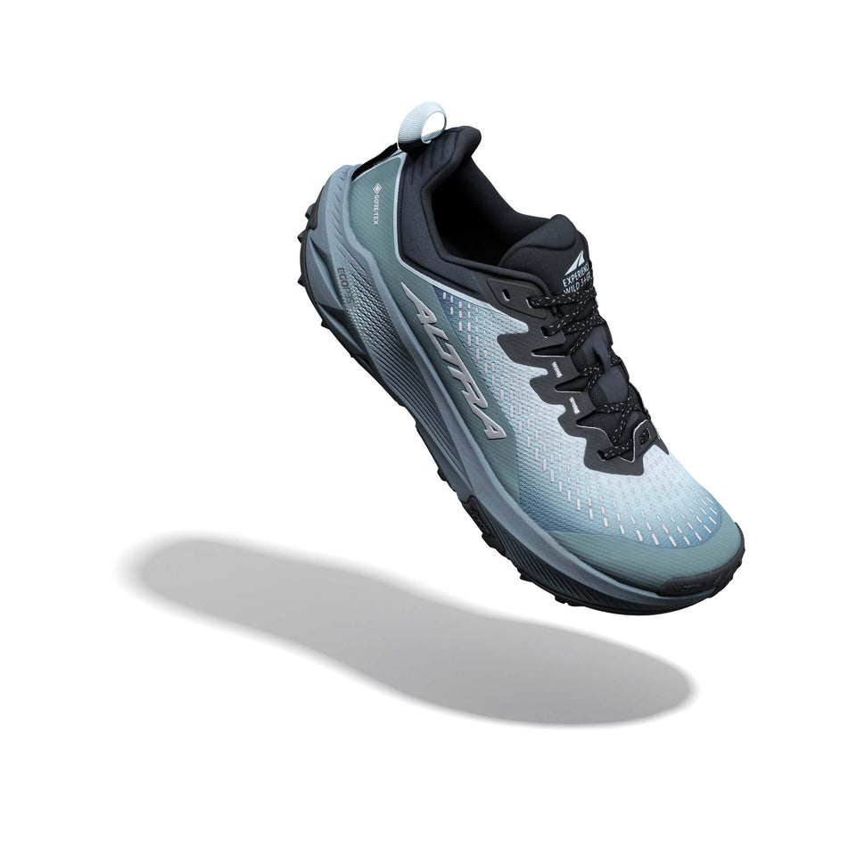 The right shoe from a pair of Altra Men's Experience Wild 3+ GTX Running Shoes in the Blue Hour/Dawn colourway.