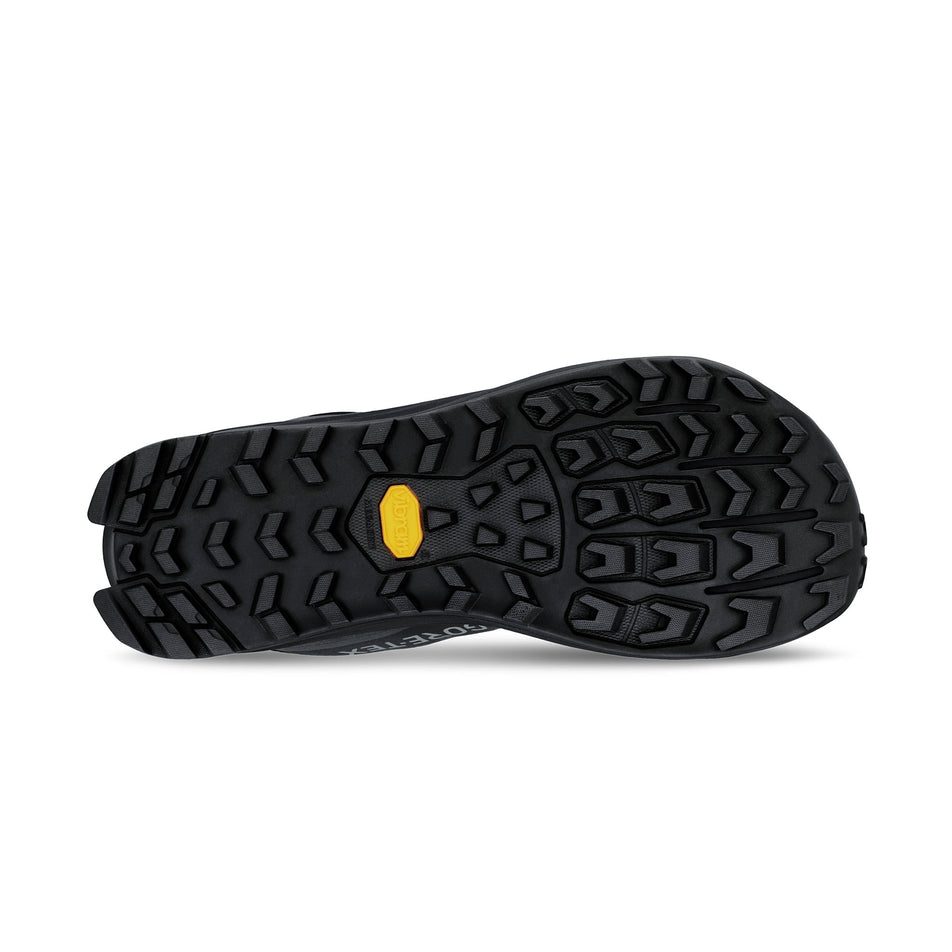 The outsole of the right shoe from a pair of Altra Women's Lone Peak 9+ GTX Running Shoes in the Black/Black colourway.