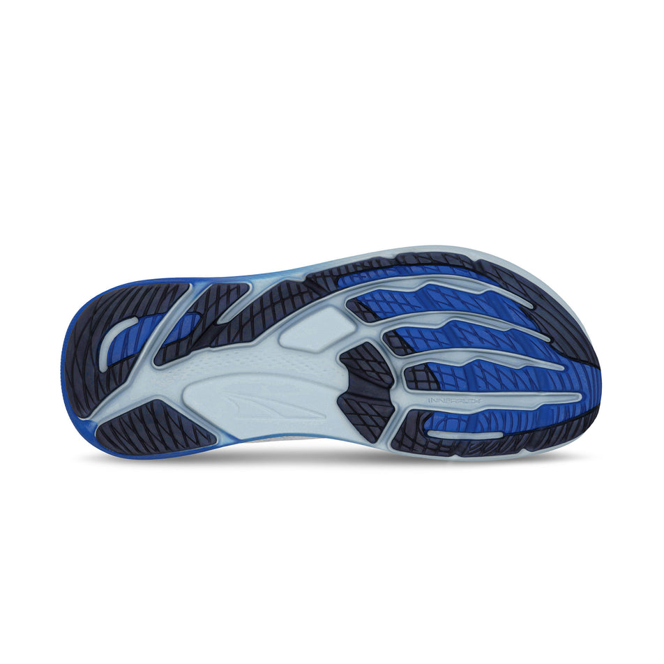 The outsole of the right shoe from a pair of Altra Men's FWD VIA 2 Running Shoes in the Blue/Gray colourway.