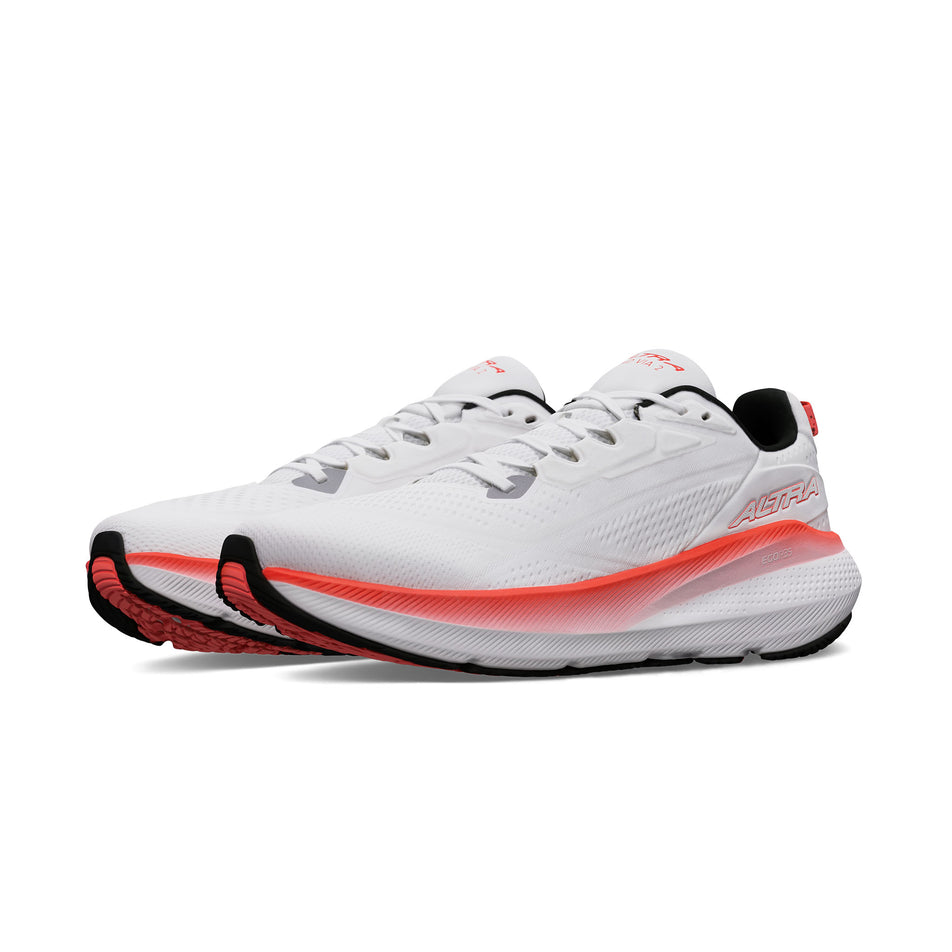 A pair of Altra Women's FWD VIA 2 Running Shoes in the White/Coral colourway.