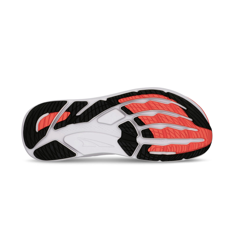 The outsole of the right shoe from a pair of Altra Women's FWD VIA 2 Running Shoes in the White/Coral colourway.