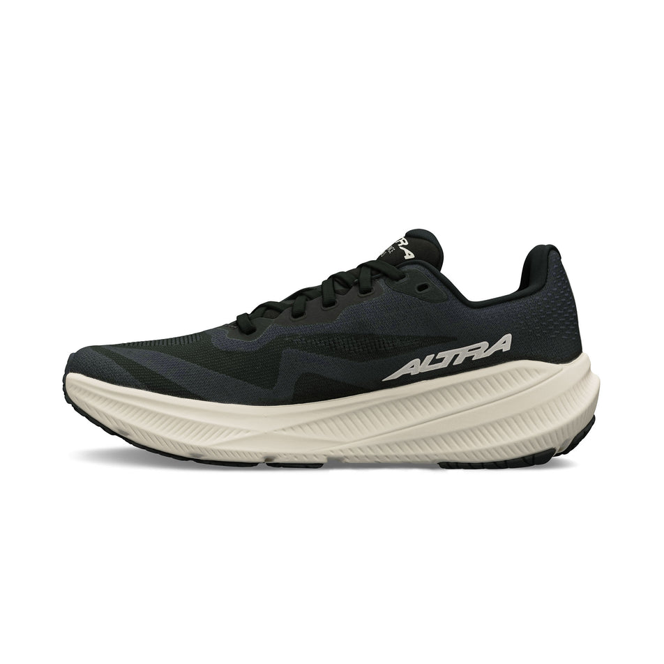 Medial view of the right shoe from a pair of Altra Women's Experience Flow 3 Running Shoes in the Black/White colourway.
