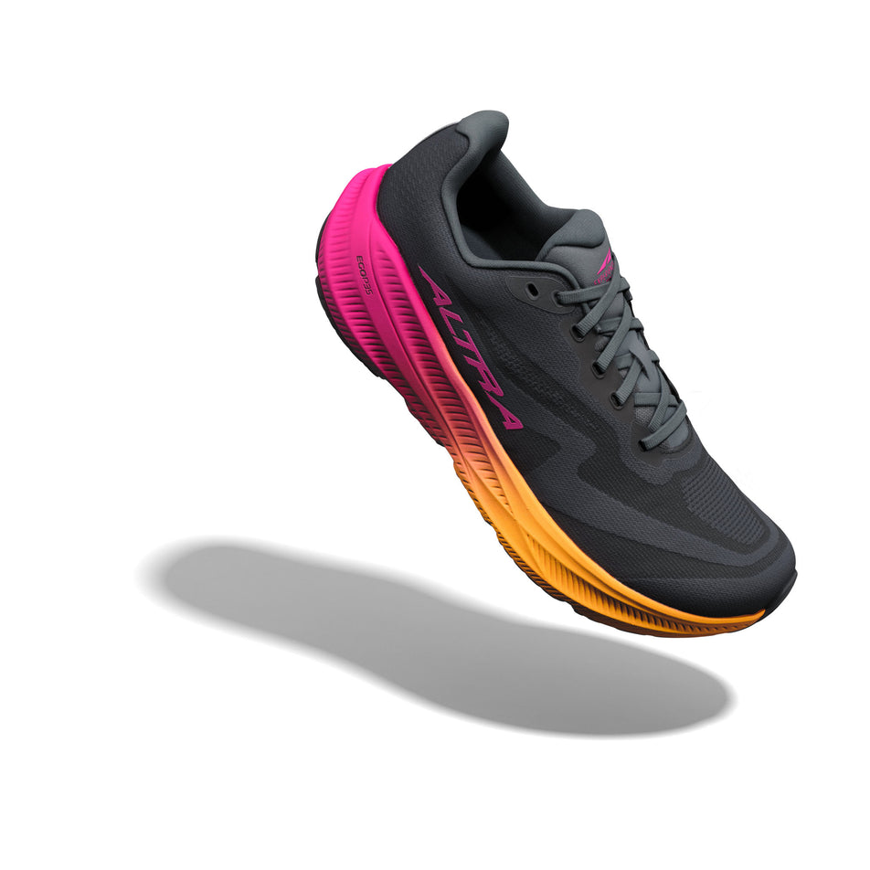 The right shoe from a pair of Altra Women's Experience Flow 3 Running Shoes in the Black/Black/Pink Glow colourway.