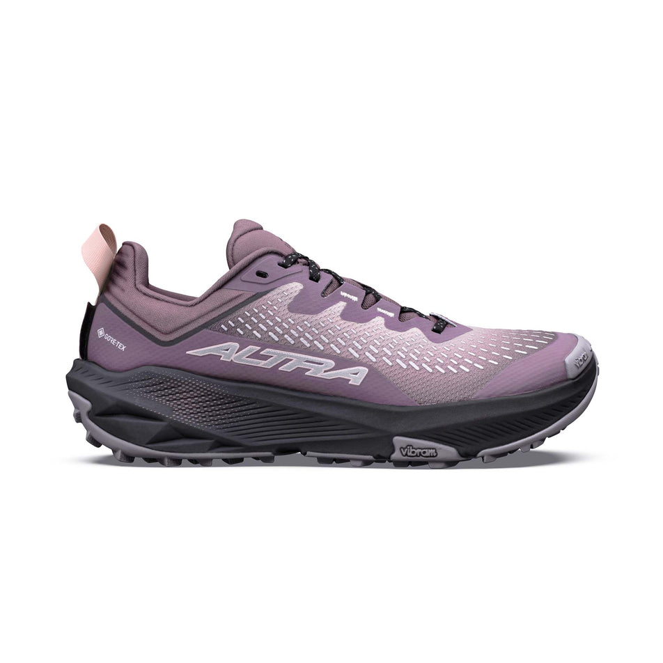 Lateral view of the right shoe from a pair of Altra Women's Experience Wild 3+ GTX Running Shoes in the Blue Hour/Dawn colourway.