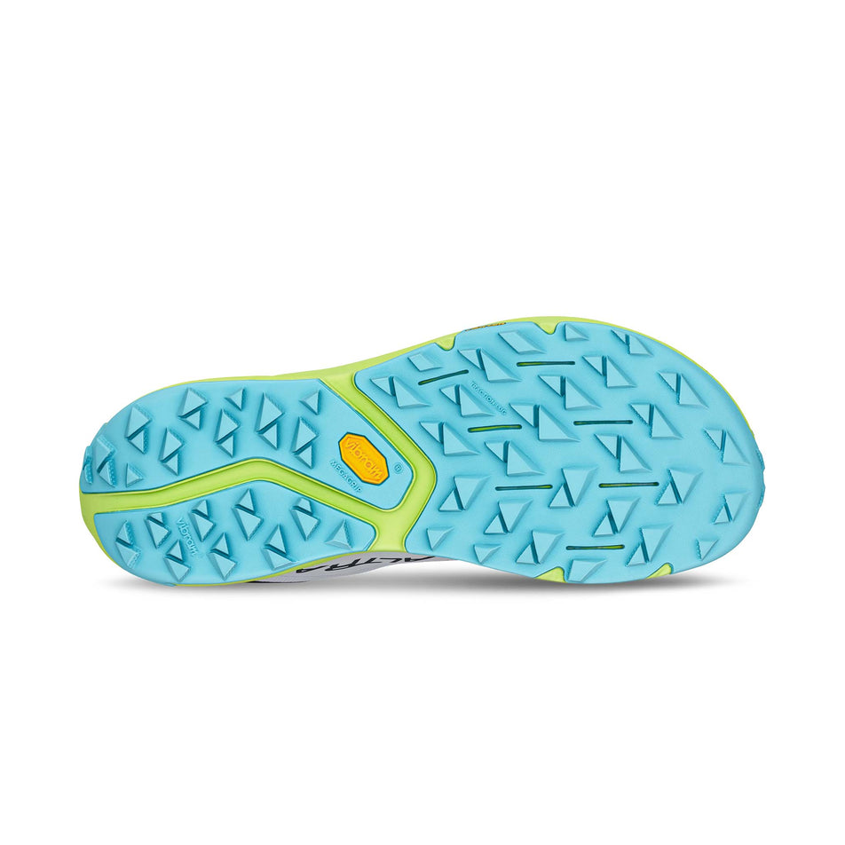 The outsole of the right shoe from a pair of Altra Men's Experience Wild 3+ Running Shoes in the White/Lime colourway.
