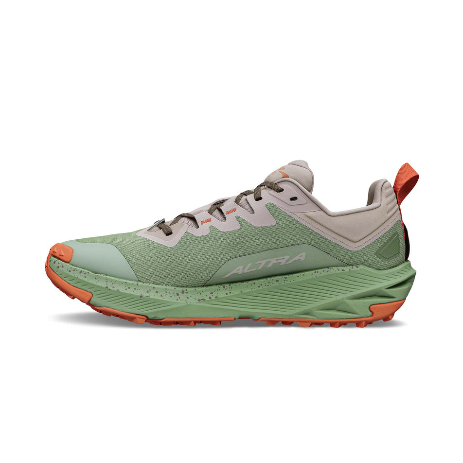 Medial view of the right shoe from a pair of Altra Men's Experience Wild 3+ Running Shoes in the Taupe colourway.