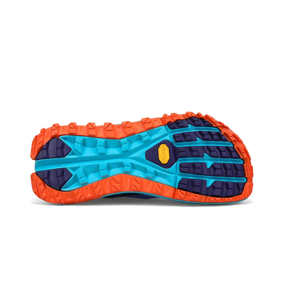 The outsole of the right shoe from a pair of Altra Men's Olympus Running Shoes in the blue colourway (7980535972002)