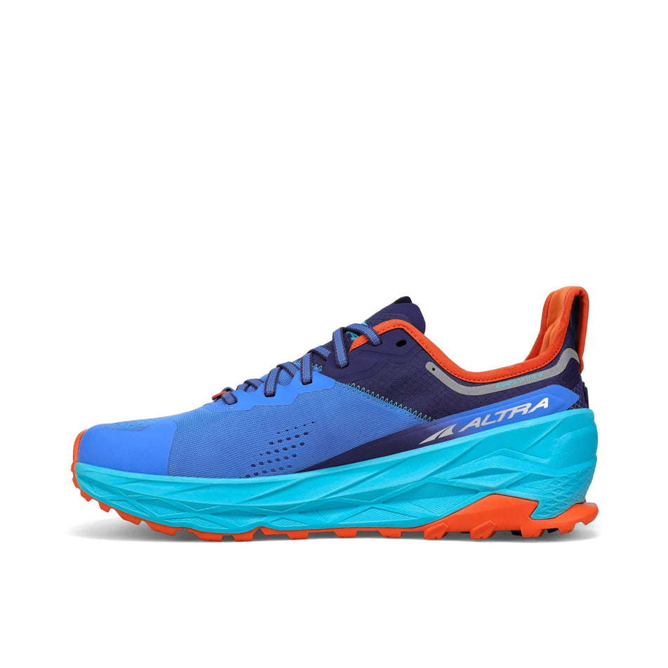 Medial side of the right shoe from a pair of Altra Men's Olympus Running Shoes in the blue colourway (7980535972002)
