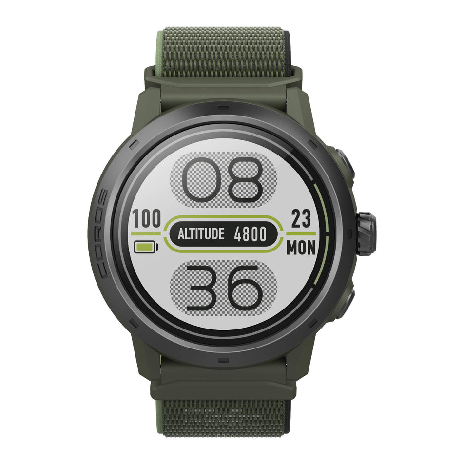 Front view of a COROS APEX 2 Pro GPS Outdoor Watch in the green colourway.  (7926847668386)