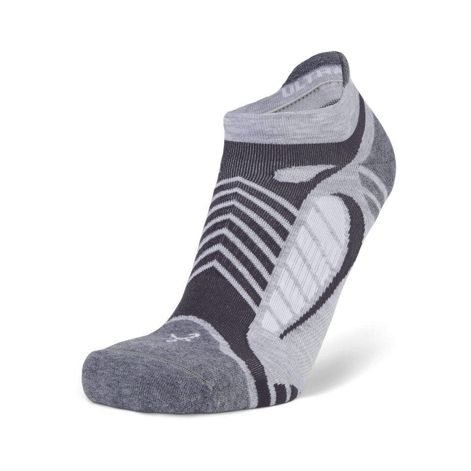The left sock from a pair of Balega Unisex Ultra Light Running Socks in the Grey/White colourway. (8313577242786)