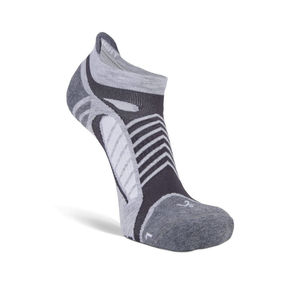 The left sock from a pair of Balega Unisex Ultra Light Running Socks in the Grey/White colourway. (8313577242786)