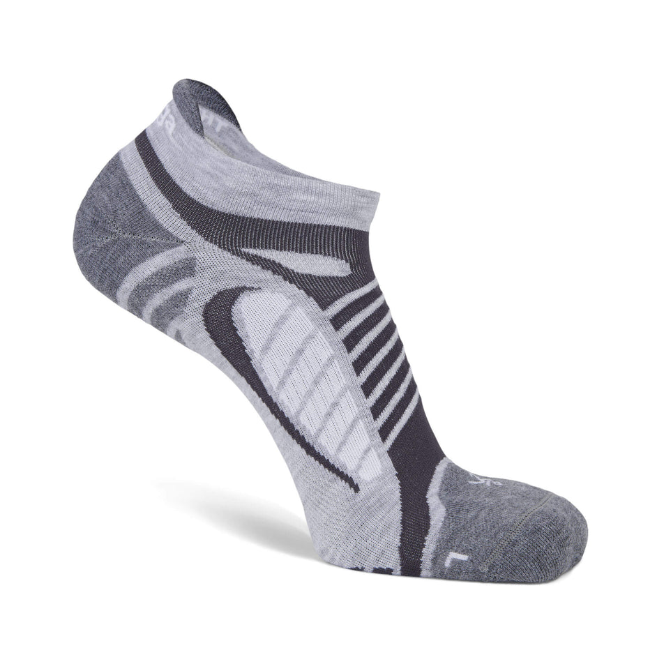 The left sock from a pair of Balega Unisex Ultra Light Running Socks in the Grey/White colourway. (8313577242786)