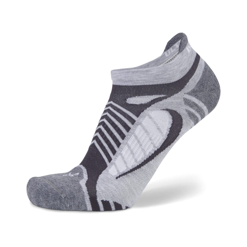 The left sock from a pair of Balega Unisex Ultra Light Running Socks in the Grey/White colourway. (8313577242786)