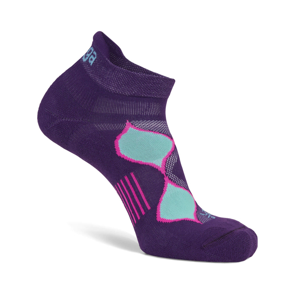 The left sock from a pair of Balega Women's Enduro No Show Running Socks in the Purple/Watermelon colourway (8500077396130)