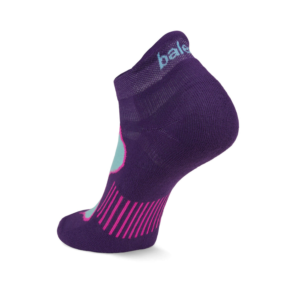 The left sock from a pair of Balega Women's Enduro No Show Running Socks in the Purple/Watermelon colourway (8500077396130)