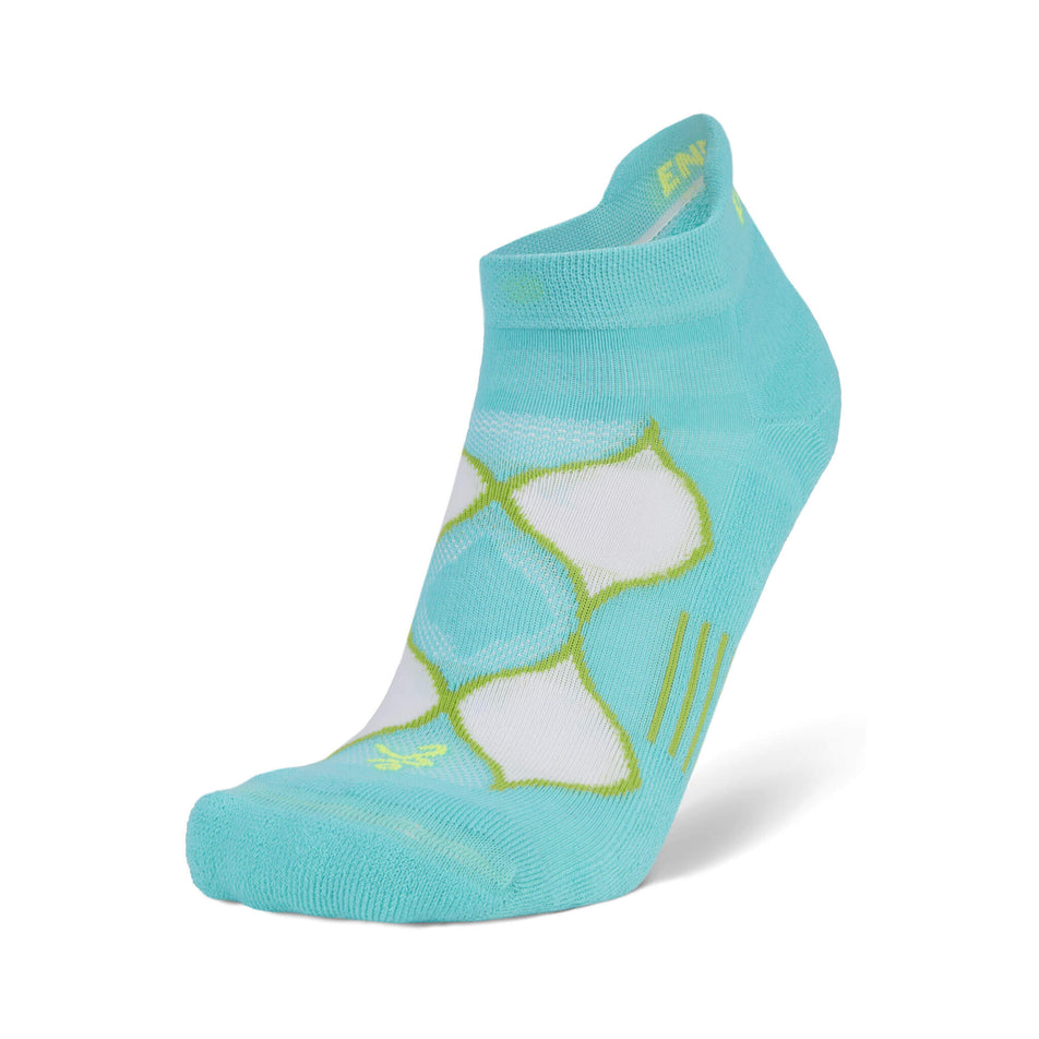 The left sock from a pair of Balega Women's Enduro No Show Running Socks in the Turquoise/Lime Punch colourway (8381807394978)