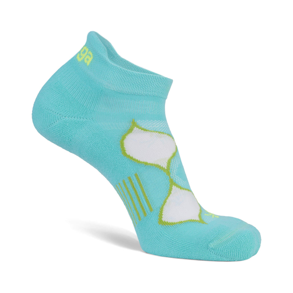 The left sock from a pair of Balega Women's Enduro No Show Running Socks in the Turquoise/Lime Punch colourway (8381807394978)