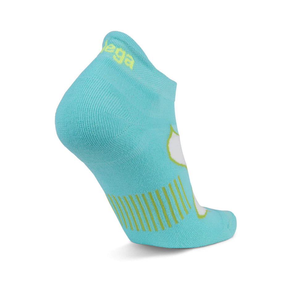 The left sock from a pair of Balega Women's Enduro No Show Running Socks in the Turquoise/Lime Punch colourway (8381807394978)