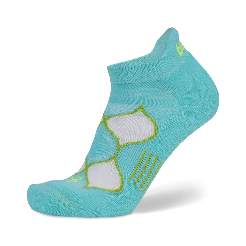 The left sock from a pair of Balega Women's Enduro No Show Running Socks in the Turquoise/Lime Punch colourway (8381807394978)