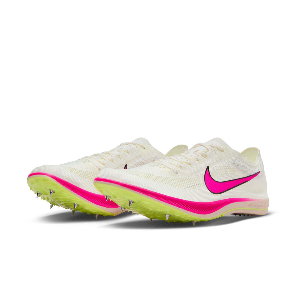 A pair of Nike Unisex ZoomX Dragonfly Track & Field Distance Spikes in the Sail/Fierce Pink-LT Lemon Twist colourway (8139978014882)