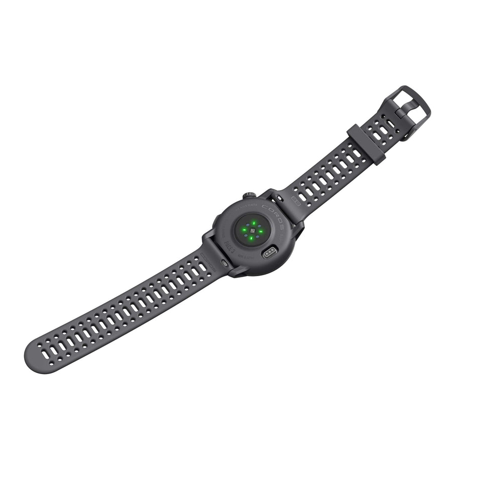 The back of a COROS PACE 3 GPS Sport Watch with Silicone Band in the Black colourway (8053071347874)