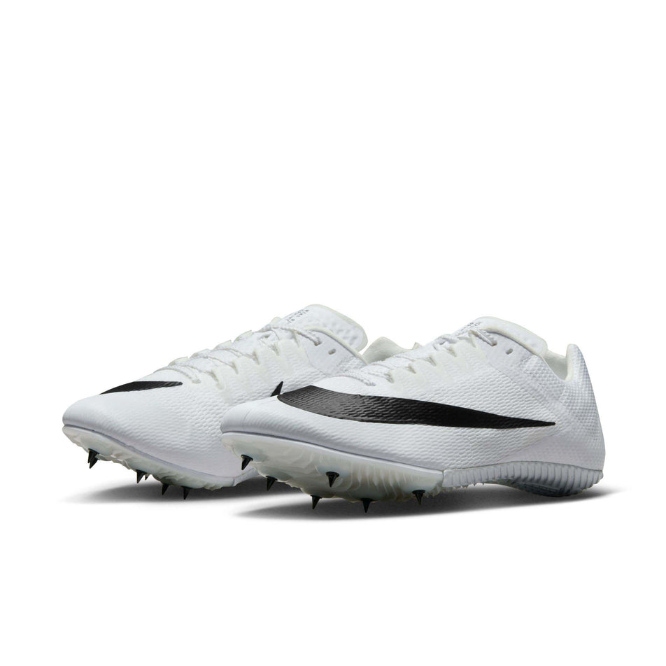 A pair of Nike Unisex Rival Sprint Track & Field Sprinting Spikes in the White/Black-Metallic Silver colourway (8049489543330)