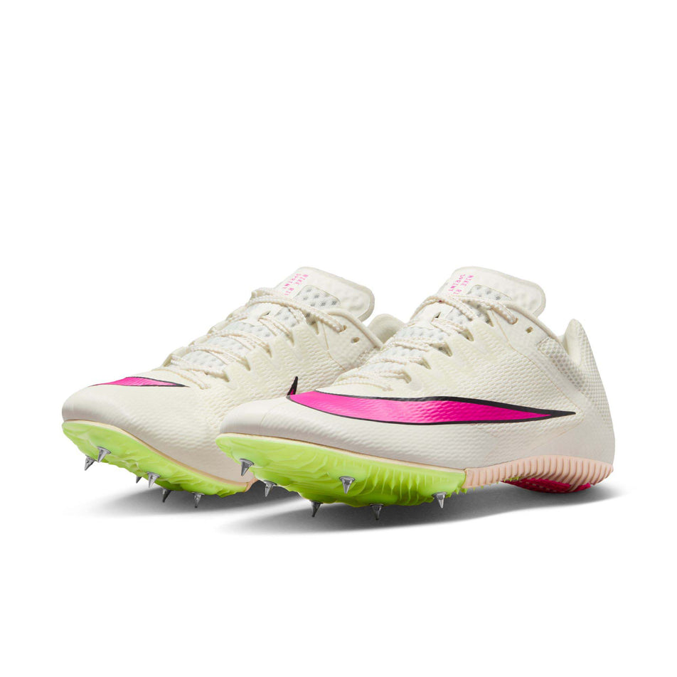 A pair of Nike Unisex Rival Sprint Track & Field Sprinting Spikes in the Sail/Fierce Pink-LT Lemon Twist colourway (8139960189090)