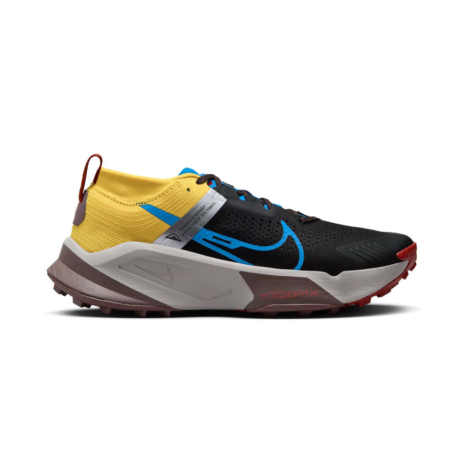 Lateral side of the right shoe from a pair of Nike Men's Zegama Trail Running Shoes in the Black/LT Photo Blue-Vivid Sulfur colourway (7970895724706)