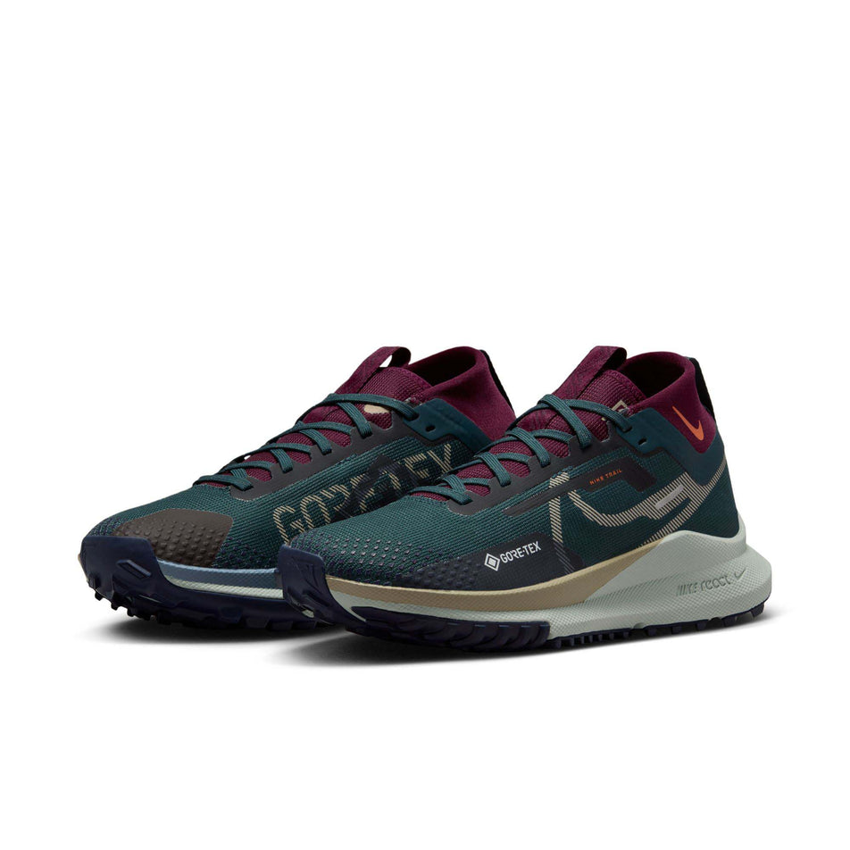 A pair of Women's Pegasus Trail 4 GORE-TEX Waterproof Trail Running Shoes. Deep Jungle/Khaki-Night Maroon colourway. (8073082536098)