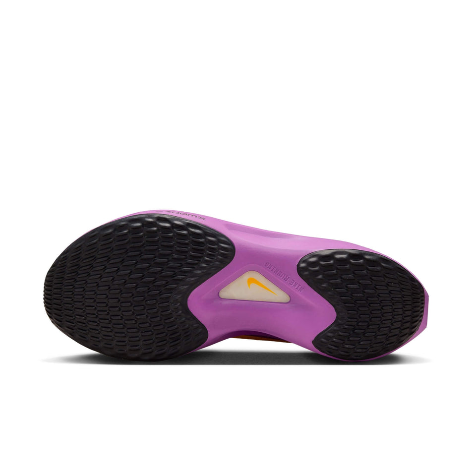 Outsole of the left shoe from a pair of Nike Women's Zoom Fly 5 Road Running Shoes in the Hyper Violet/Laser Orange-Black colourway (8139935678626)