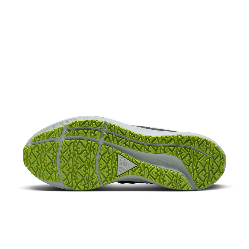Outsole of the left shoe from a pair of Nike Women's Pegasus 39 Shield Weatherized Road Running Shoes. Black/White-Dk Smoke Grey-Volt colourway. (8073034006690)
