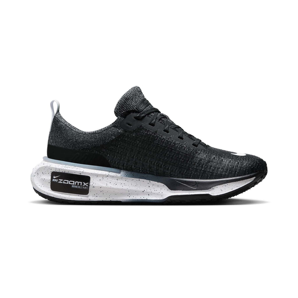 Medial side of the left shoe from a pair of Nike Men's Invincible 3 Road Running Shoes in the Black/White colourway (8213378465954)