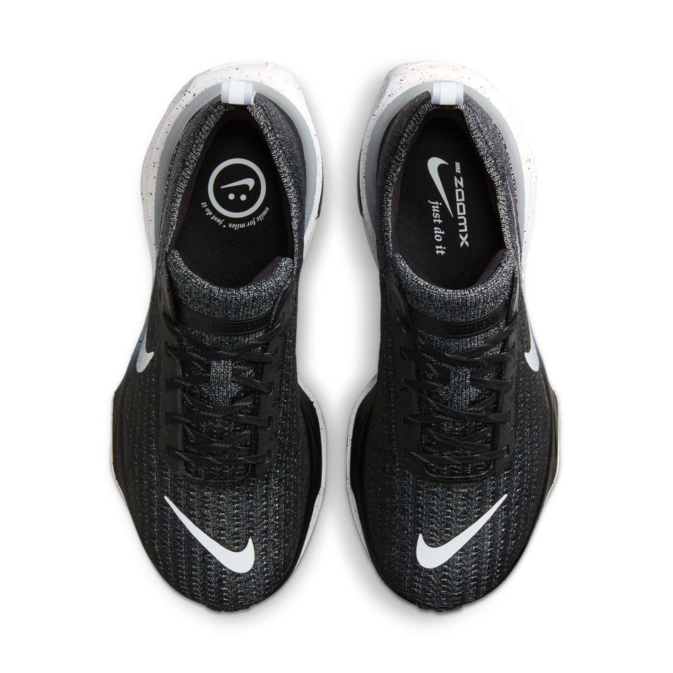 The uppers on a pair of Nike Men's Invincible 3 Road Running Shoes in the Black/White colourway (8213378465954)
