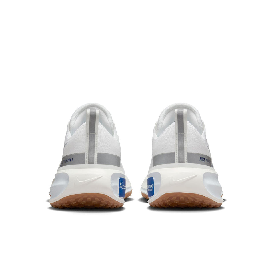 The back of a pair of Nike Women's Invincible 3 Road Running Shoes White/Blue Void-Blue Tint-Sail colourway. (8615531151522)