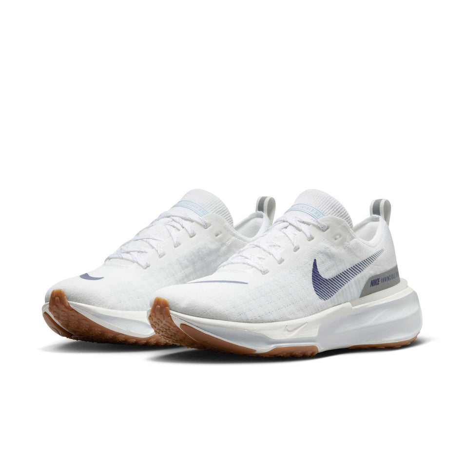 A pair of Nike Women's Invincible 3 Road Running Shoes White/Blue Void-Blue Tint-Sail colourway. (8615531151522)