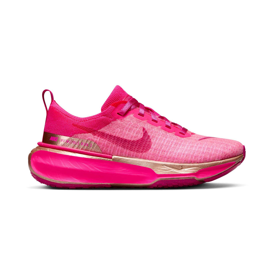 Lateral side of the right shoe from a pair of Nike Women's Invincible 3 Road Running Shoes in the Fierce Pink/Fireberry-Pink Spell colourway (8104396456098)