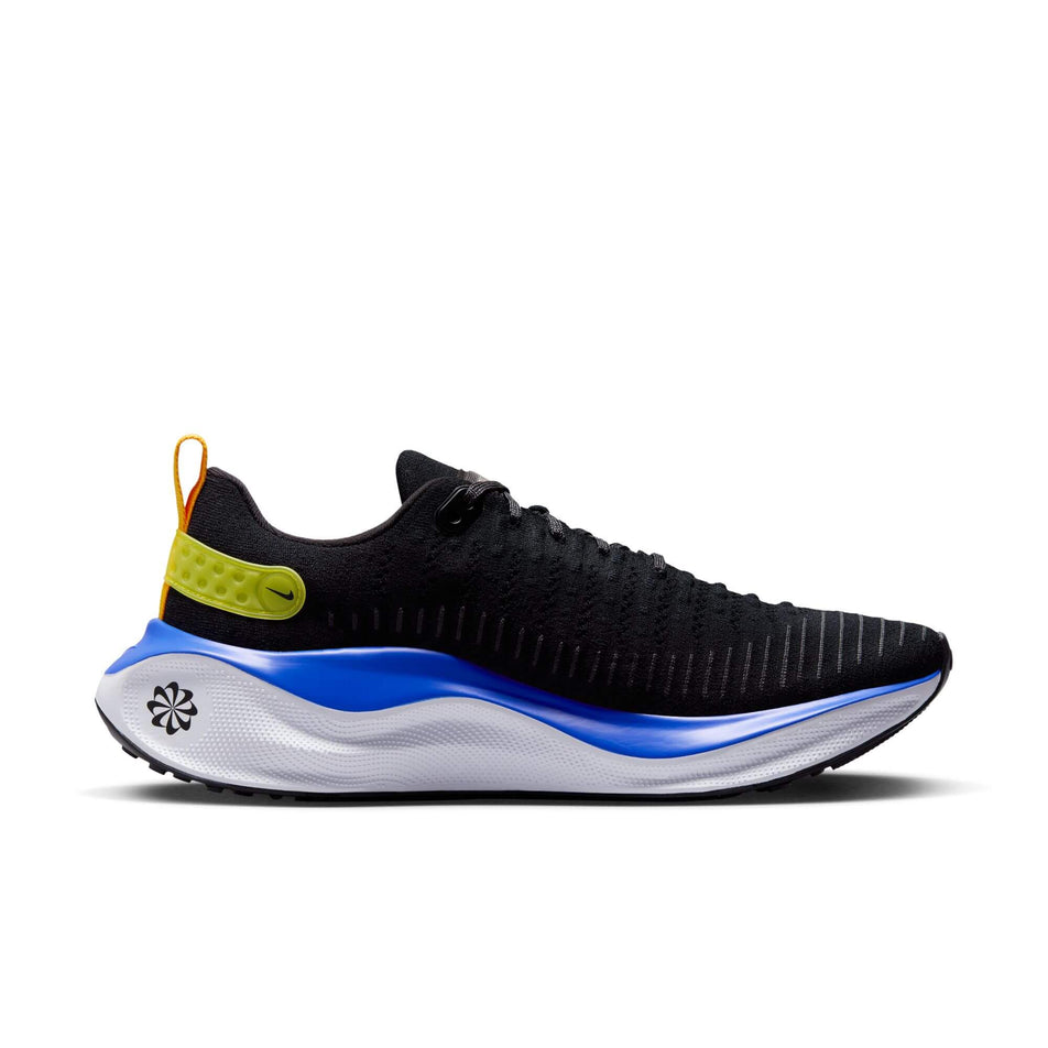 Medial side of the left shoe from a pair of Nike Men's Infinity RN 4 Road Running Shoes in the Black/White-Anthracite-Racer Blue colourway (7979473436834)