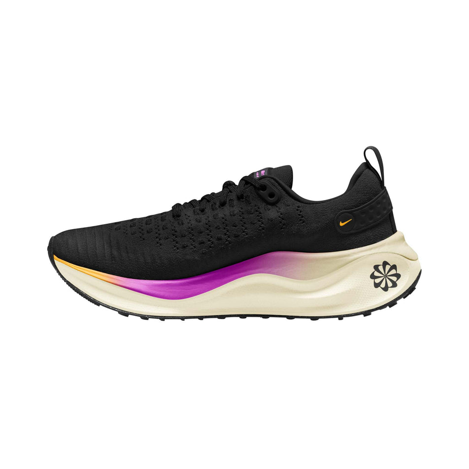 Medial side of the right shoe from a pair of Nike Women's Infinity RN 4 Road Running Shoes in the Black/Hyper Violet-Anthracite colourway (8139954585762)