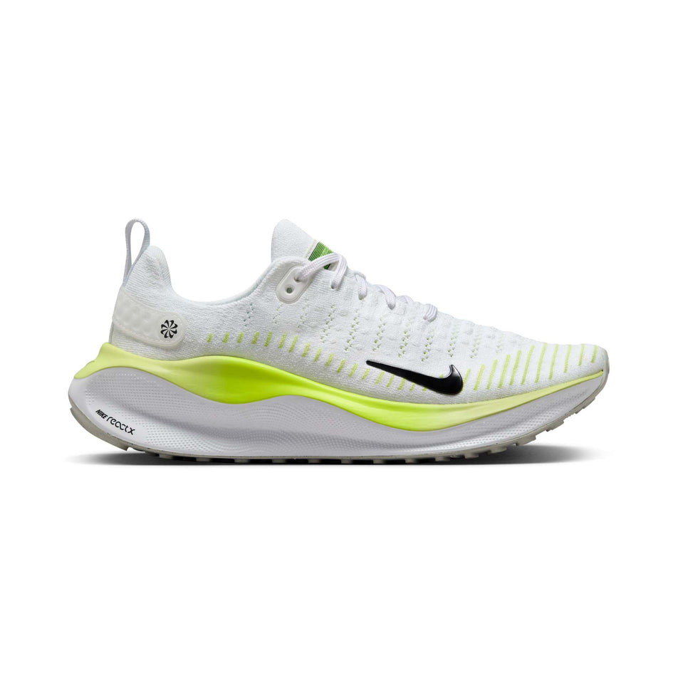 Lateral side of the right shoe from a pair of Nike Women's Infinity RN 4 Road Running Shoes in the White/Black-LT Lemon Twist-Volt colurway (7979397054626)