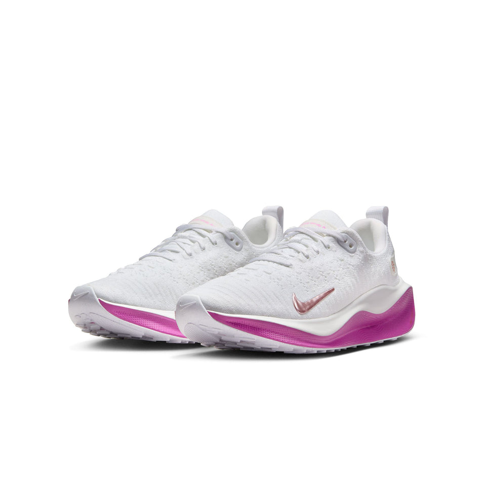 A pair of Nike Women's InfinityRN 4 Road Running Shoes in the White/Mtlc Red Bronze-Hot Fuchsia colourway. (8503733452962)