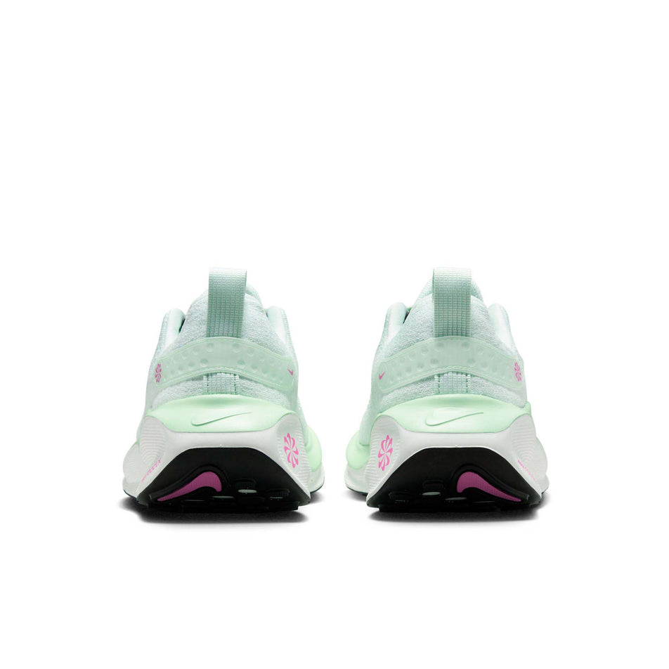The back of a pair of Nike Women's Infinity RN 4 Road Running Shoes in the Barely Green/Black-Vapor Green colourway (8215815946402)