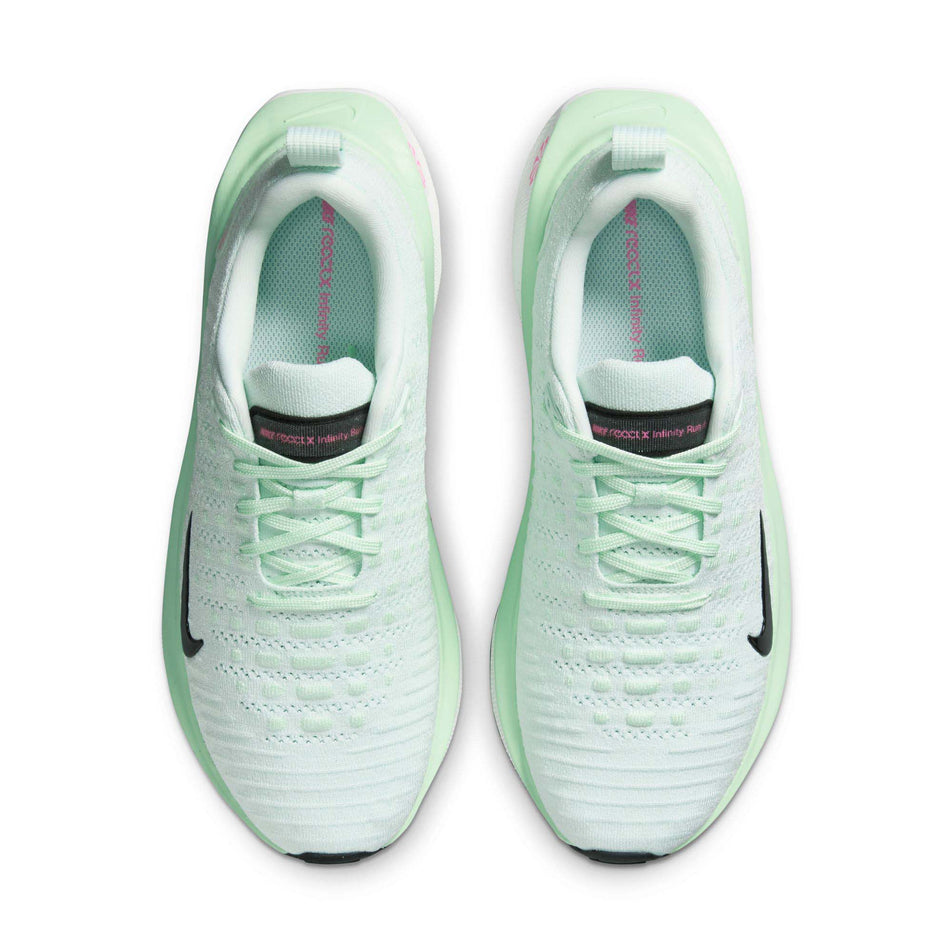 The uppers on a pair of Nike Women's Infinity RN 4 Road Running Shoes in the Barely Green/Black-Vapor Green colourway (8215815946402)