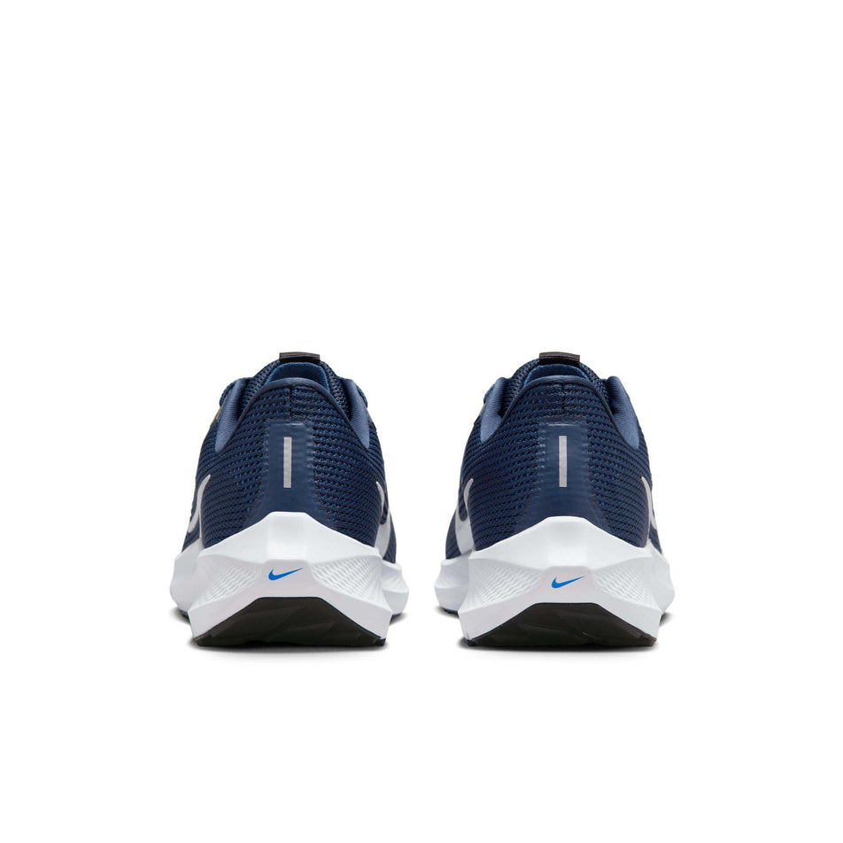 The back of a pair of Nike Men's Air Zoom Pegasus 40 Running Shoes in the MIDNIGHT NAVY/PURE PLATINUM-BLACK colourway (7944370815138)