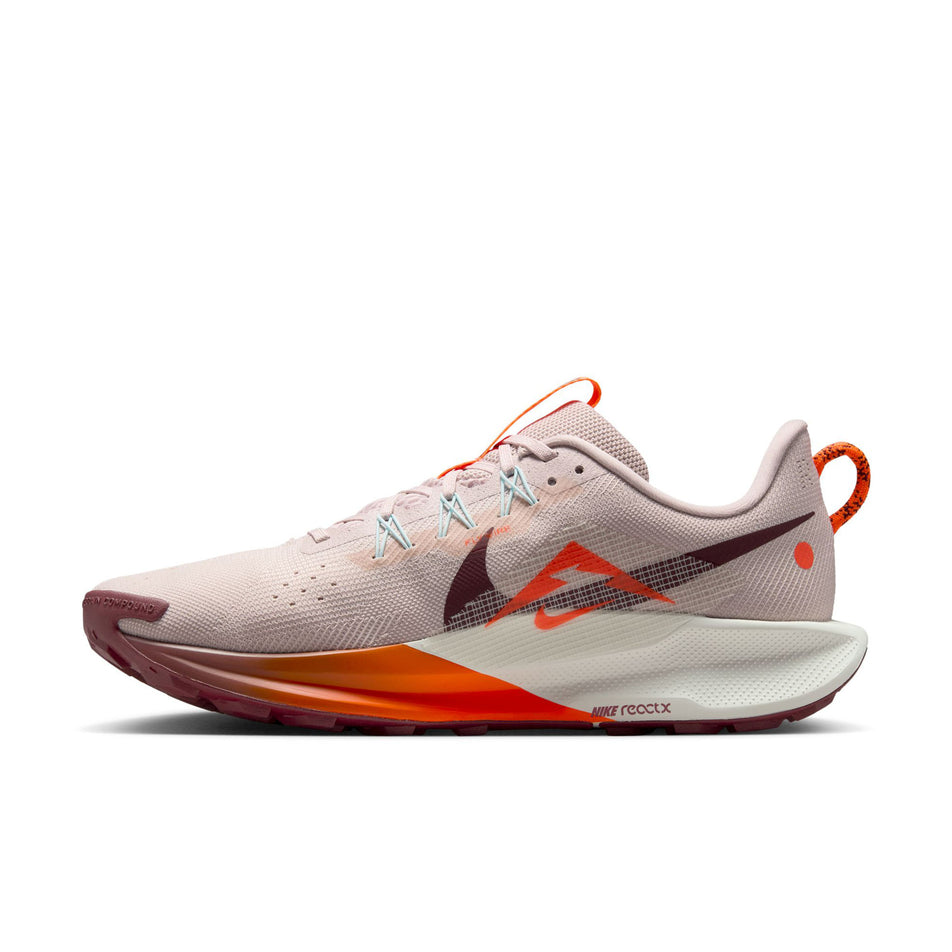 Medial view of the right shoe from a pair of Nike Men's Pegasus Trail 5 Running Shoes in the Silt Red/Dark Team Red-Hyper Crimson colourway. (8724571488418)