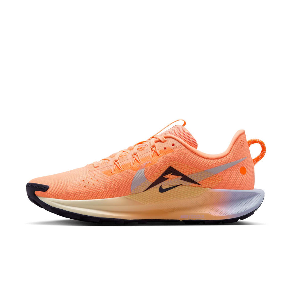Medial view of the right shoe from a pair of Nike Men's Pegasus Trail 5 Trail Running Shoes in the Orange Pulse/Black-Ghost-Alabaster colourway. (8754907578530)