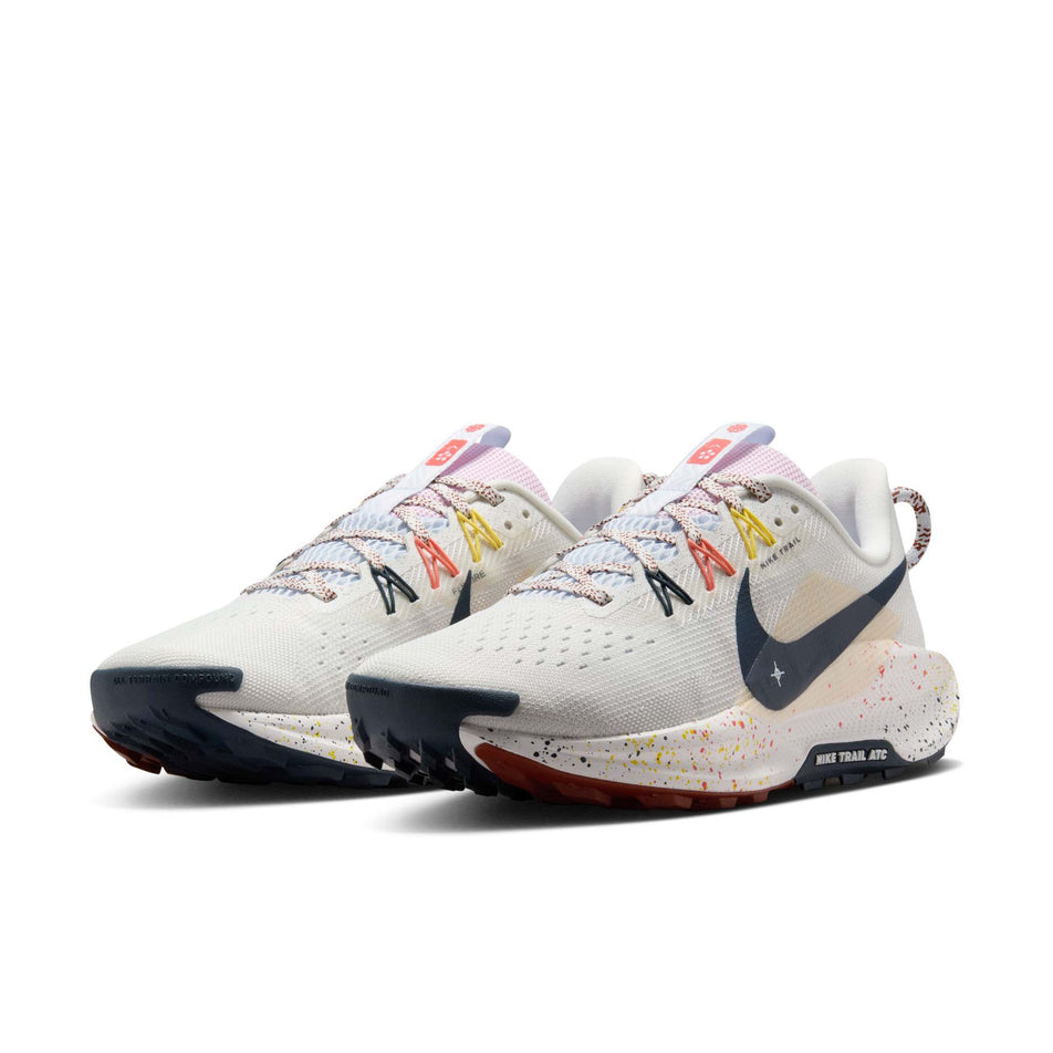 A pair of Nike Women's Pegasus Trail 5 Running Shoes in Summit White/Armory Navy-Football Grey colourway. (8615658487970)